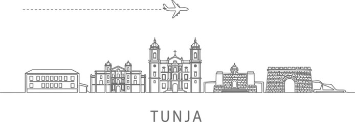 Obraz premium Tunja City Skyline with Airplane Icon