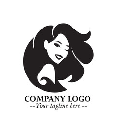 Beautiful Woman Logo Symbol in Black on White Background with Elegant Minimal and Modern Design