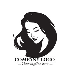 Beautiful Woman Logo Symbol in Black on White Background with Elegant Minimal and Modern Design