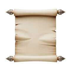 Aged parchment scroll on beige wall with silver holders