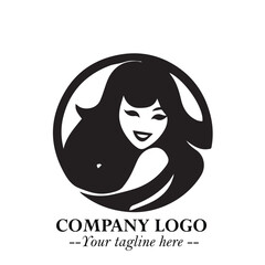 Beautiful Woman Logo Symbol in Black on White Background with Elegant Minimal and Modern Design