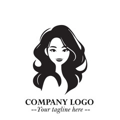 Beautiful Woman Logo Symbol in Black on White Background with Elegant Minimal and Modern Design