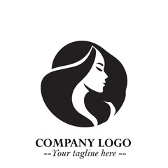 Beautiful Woman Logo Symbol in Black on White Background with Elegant Minimal and Modern Design