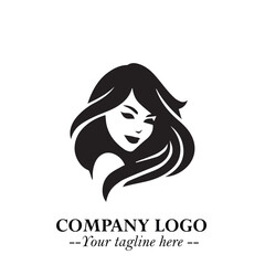 Beautiful Woman Logo Symbol in Black on White Background with Elegant Minimal and Modern Design
