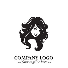 Beautiful Woman Logo Symbol in Black on White Background with Elegant Minimal and Modern Design