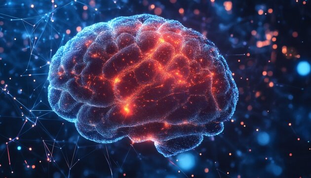 Abstract glowing brain with neural network connections