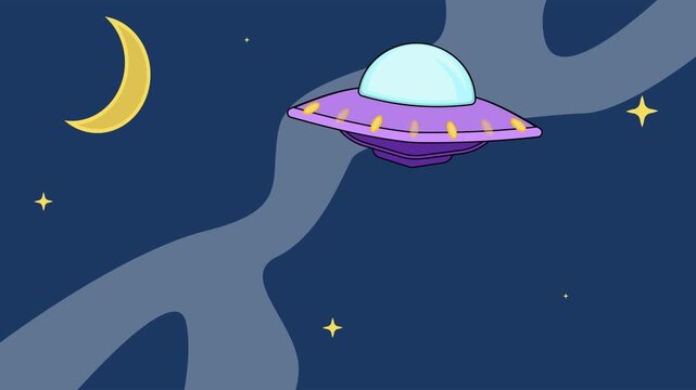 UFO in outer space animation backgrounds video . outer space exploration with stars and moon for astronomy and science fiction idea animated footage motion graphic illustration design