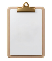 Empty wooden clipboard with brass metal clip, isolated on transparent background