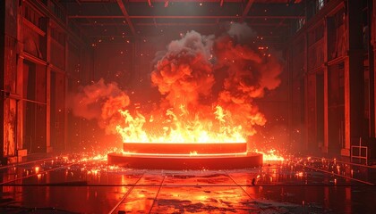 Fiery inferno erupts within steel structure