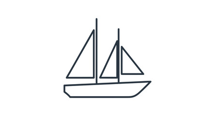 Simple Outline Illustration of a Sailing Boat on White Background.