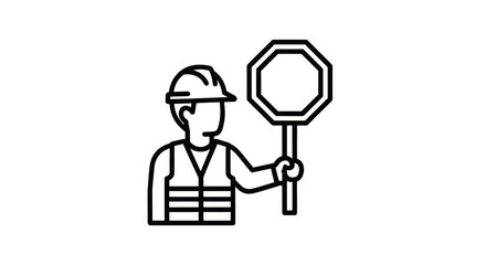 Construction Worker Holding a Stop Sign Outline Icon.