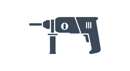 Dark Blue Hammer Drill Icon with Auxiliary Handle and Drill Bit.