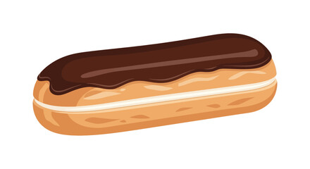 Delicious Chocolate-Covered Eclair with Cream Filling.