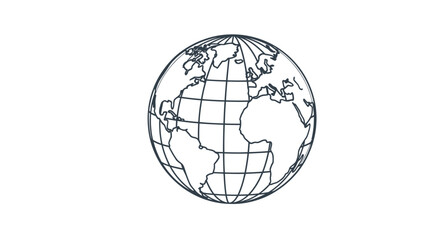 Simple Line Drawing of Earth Globe with Visible Continents and Grid.