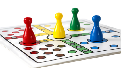Ludo Board Game Colorful Pawns on White Strategy  Family Entertainment Activity
