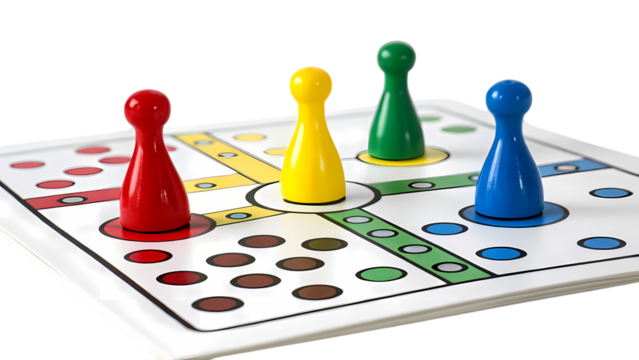 Ludo Board Game Colorful Pawns on White Strategy  Family Entertainment Activity