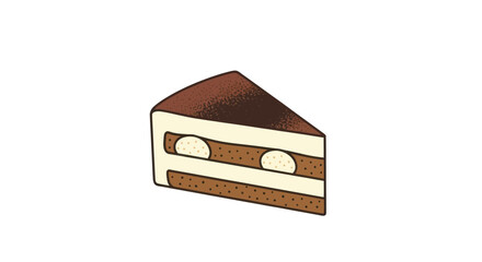 Hand-drawn Layered Tiramisu Cake Slice with Cream and Coffee.