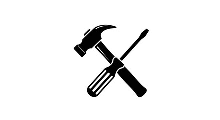 A black silhouette icon of a crossed hammer and screwdriver representing tools and repair.