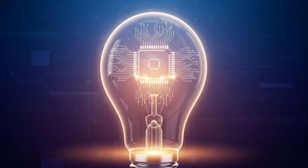 A light bulb with a microchip inside, symbolizing innovation and technology