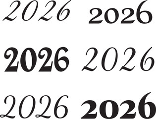 2026 typography number text design vector collection. Happy New Year 2026, stickers, brochures, posters, banners, social media, greeting cards, labels, calendars.