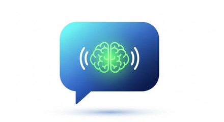 Brain in speech bubble with sound waves on