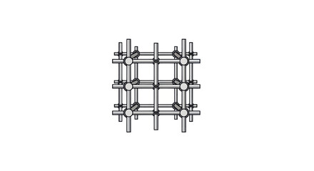 Geometric 3D grid structure with interconnected lines and nodes.