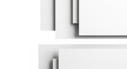 Abstract white geometric shapes with layered design and shadows isolated on transparent background