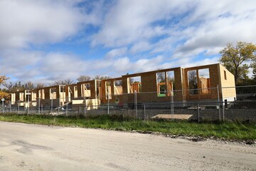 Wood frame house under construction site