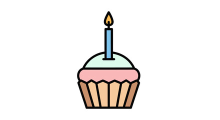 A single frosted cupcake with a lit candle on top.