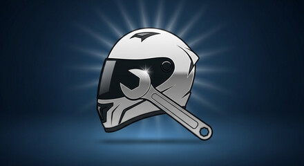 Helmet with wrench, symbolizing motorcycle repair and maintenance services