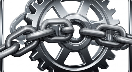 Interlocking metal chain and gear, symbol of connection