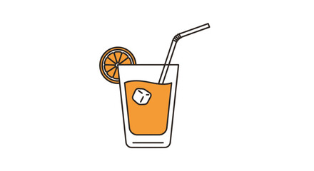 Refreshing Orange Juice Drink with Ice and Straw.