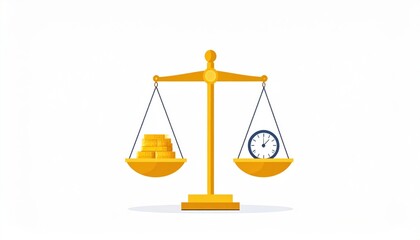 Balance of Time and Money Concept in Flat Design Illustration