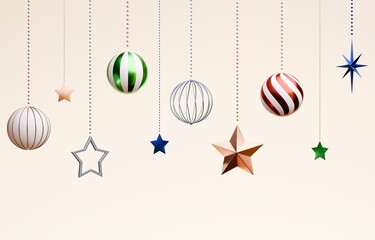 3D素材_クリスマスオーナメント_ベージュ