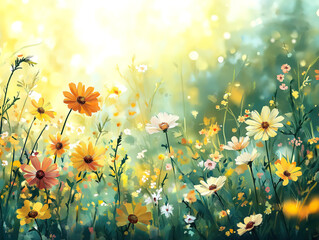 An Abstract Blurred Background of a Meadow Bathed in Sunlight
