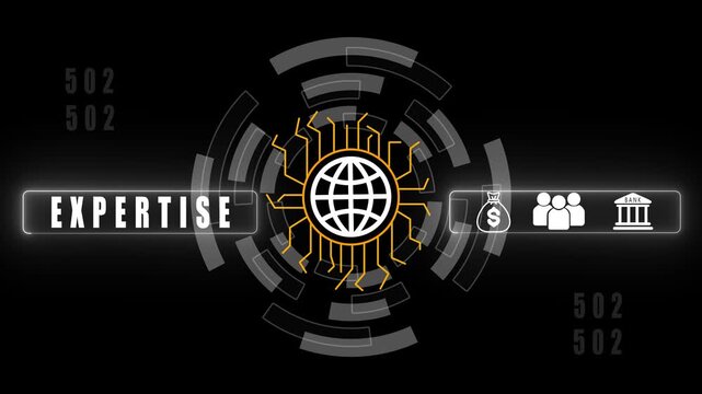 A Expertise business concept on a flashing computer monitor with moving graphs and data. Graph displaying candlesticks and lines representing the.4K animation.