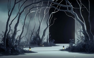 Cinematic Spooky Forest Background with Empty Text Space