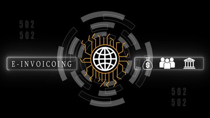 A Invoice button on a clear projection .Blue wave digital data flow. Seamless loop technology network background concept.4K animation. - Powered by Adobe