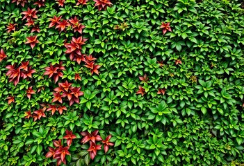 Lush green wall, vibrant foliage, natural texture,  bright green,  plants