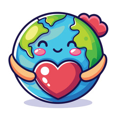 kawaii style earth hugging heart icon.eps