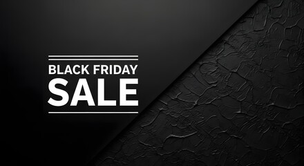 Black friday sale announcement with bold white text on a dark textured background, representing a major shopping event and discount opportunity