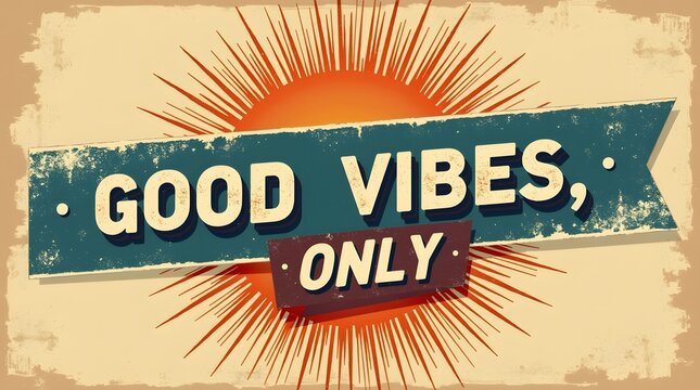 Retro sunburst design promoting positivity with "Good Vibes Only" message in a vintage style aesthetic for inspirational decor