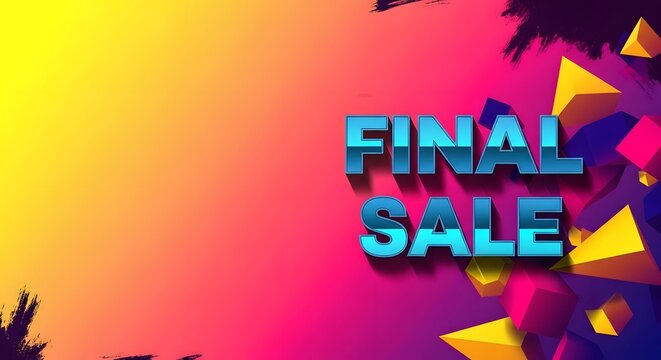 Vibrant abstract background with 3d text reading final sale in blue, set against a gradient of yellow to pink, with geometric shapes - Powered by Adobe
