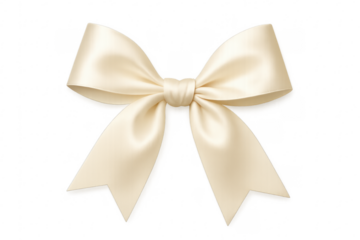 Cream silk ribbon bow on transparent background