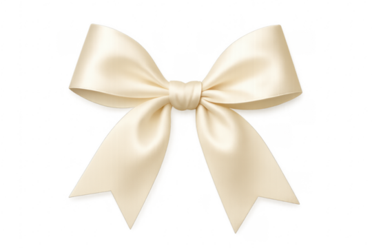 Cream silk ribbon bow on transparent background - Powered by Adobe