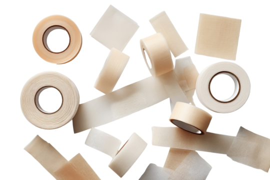 Beige adhesive tapes in various shapes and sizes