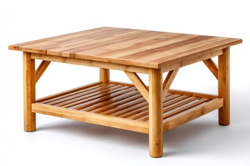 Bamboo wood coffee table with storage shelf