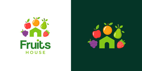 Fruits house logo icon vector illustration, fresh food beverage logo