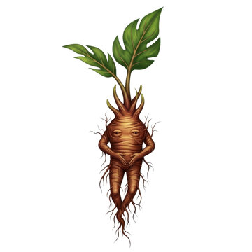 Detailed fantasy mandrake root creature illustration for magic, mythology, or herbal medicine concepts isolated PNG with Transparent Background