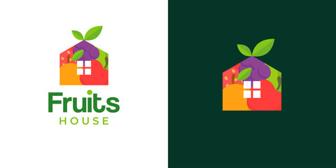 Fruits house logo icon vector illustration, fresh food beverage logo